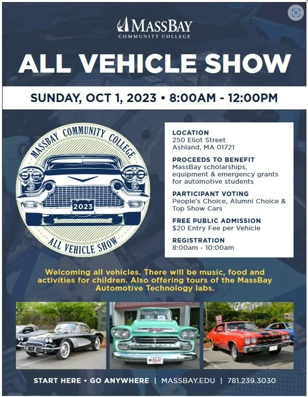October 1, 2023 – Mass Bay Community College Car Show