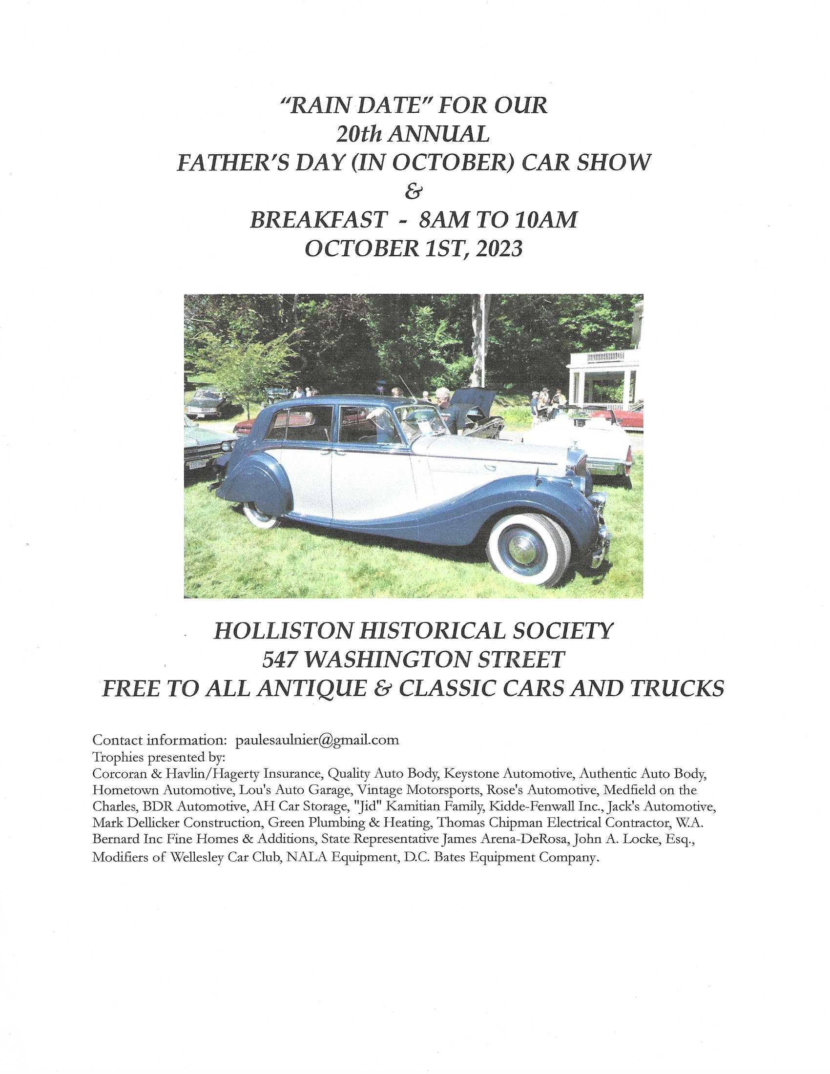 October 1,2023 - Holliston Car Show October 1, 2023