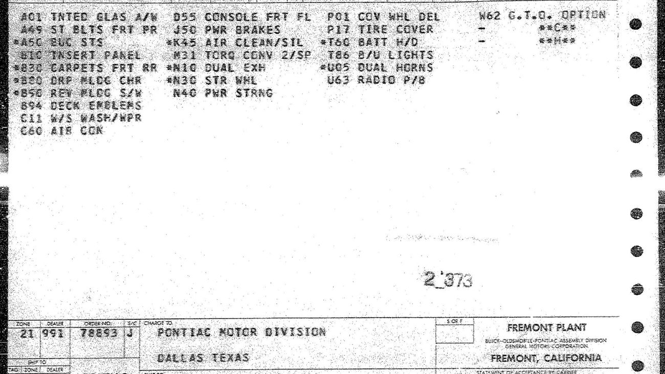 1964 Pontiac GTO invoice