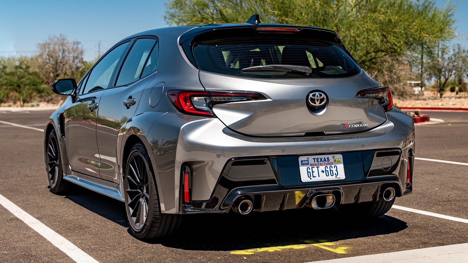 Rear angle shot of a 2025 Toyota GR Corolla Premium Plus