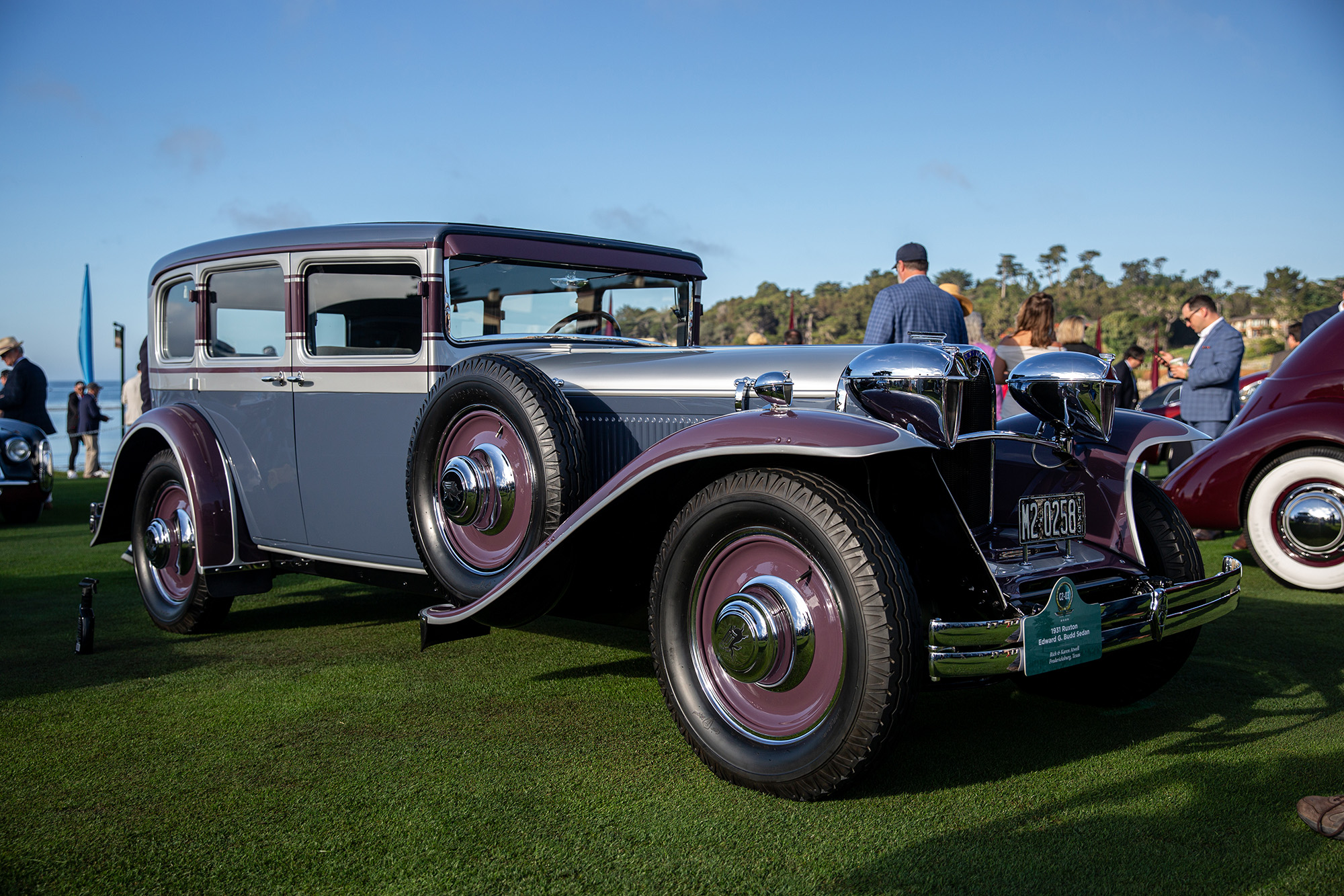 1931 Ruxton Sedan, front quarter, on the lawn at the Pebble Beach Conours d'Elegance