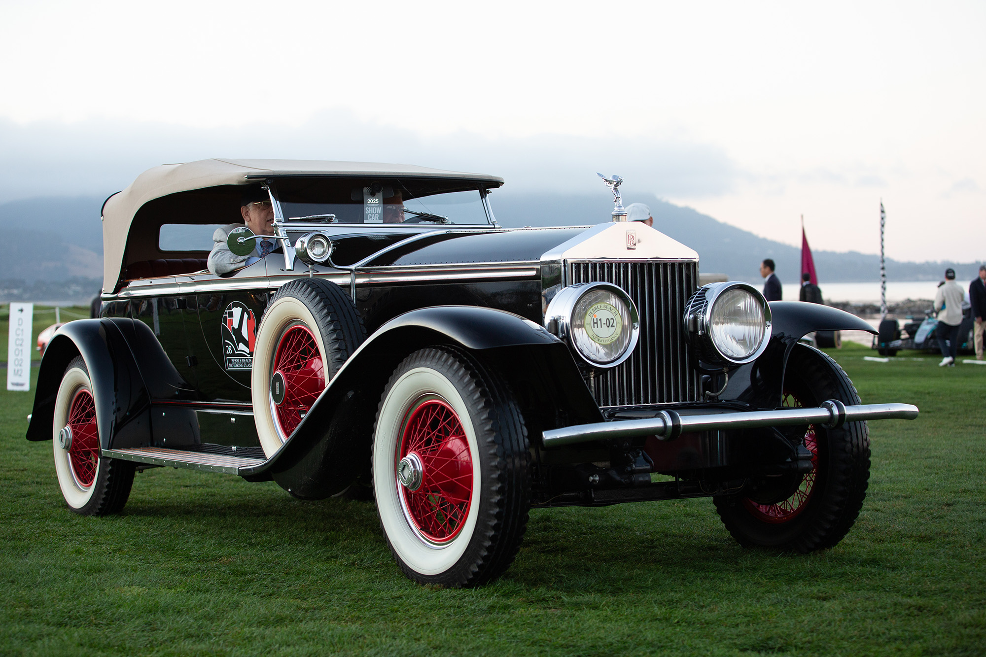 1928 Rolls-Royce Phantom I, front quarter, on the show field at Pebble Beach Golf Links