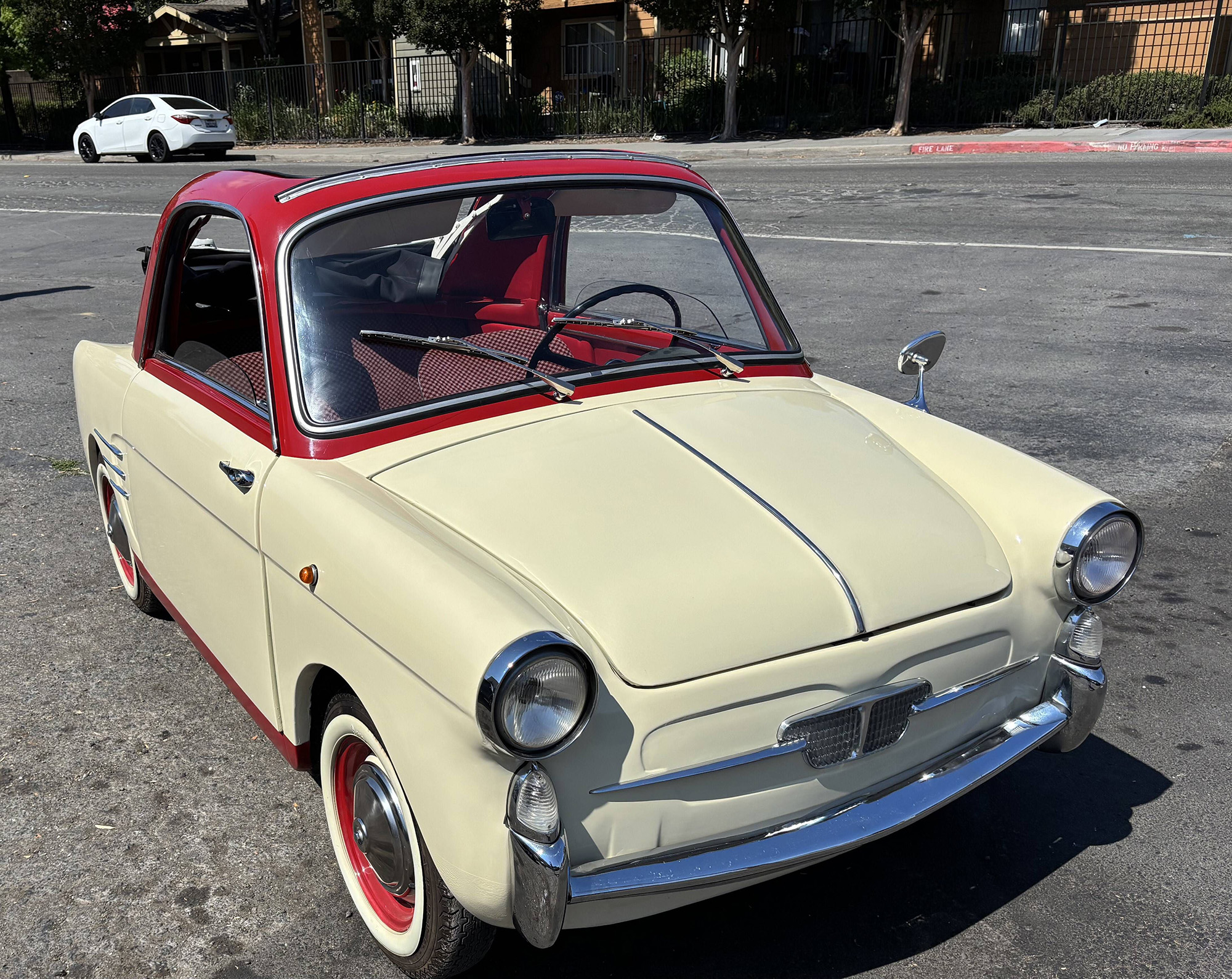 1958 Autobianchi Bianchina Transformabile , cream and red, front quarter, top open