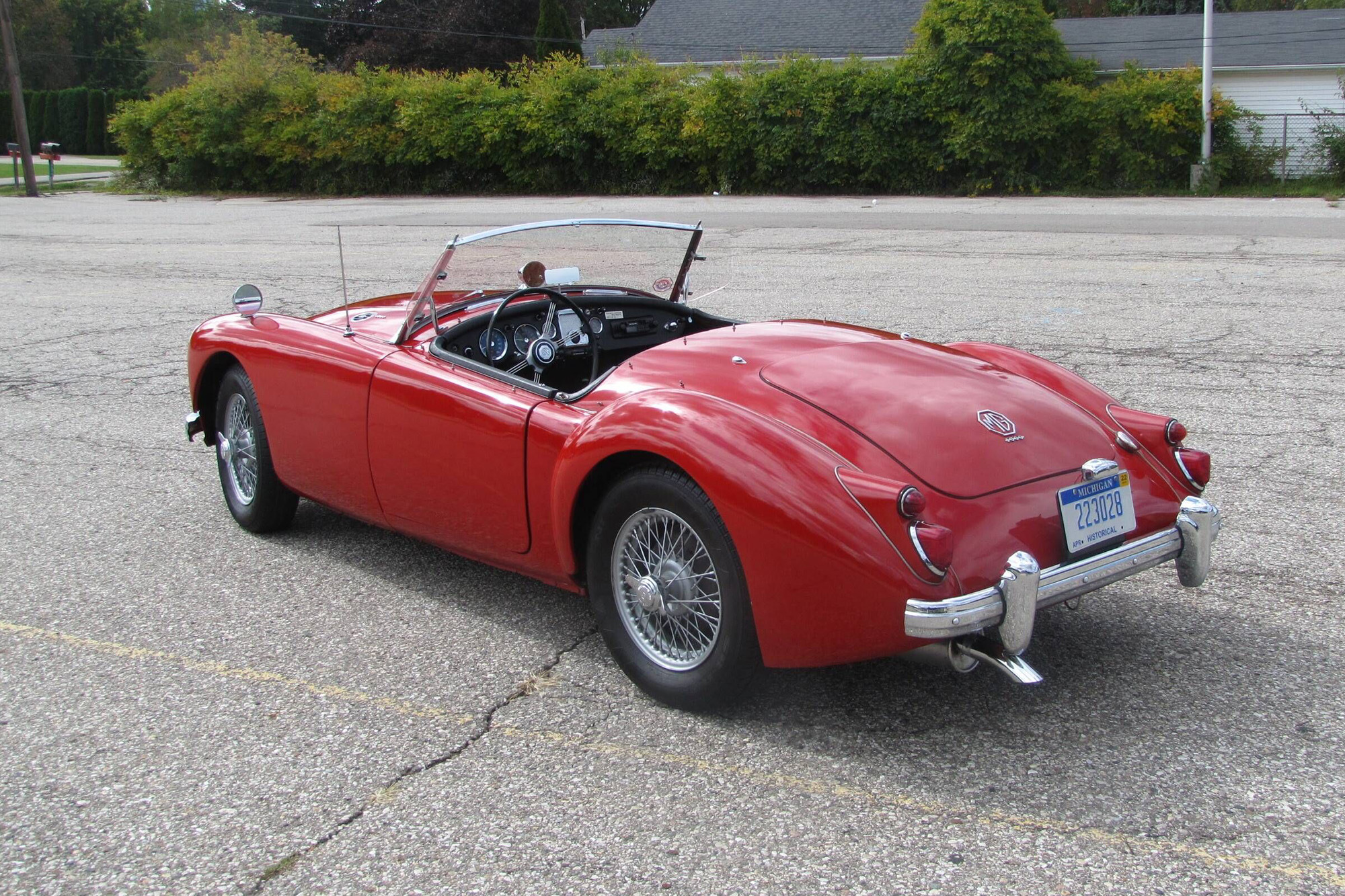 1959 MGA Roadster, red, rear quarter view, top down
