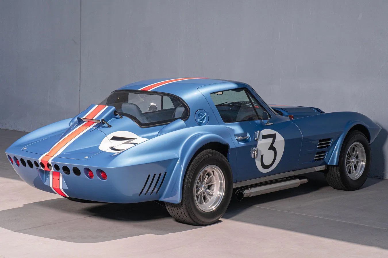1963 Chevrolet Corvette Grand Sport by Superformance, rear quarter, in Pelham Blue