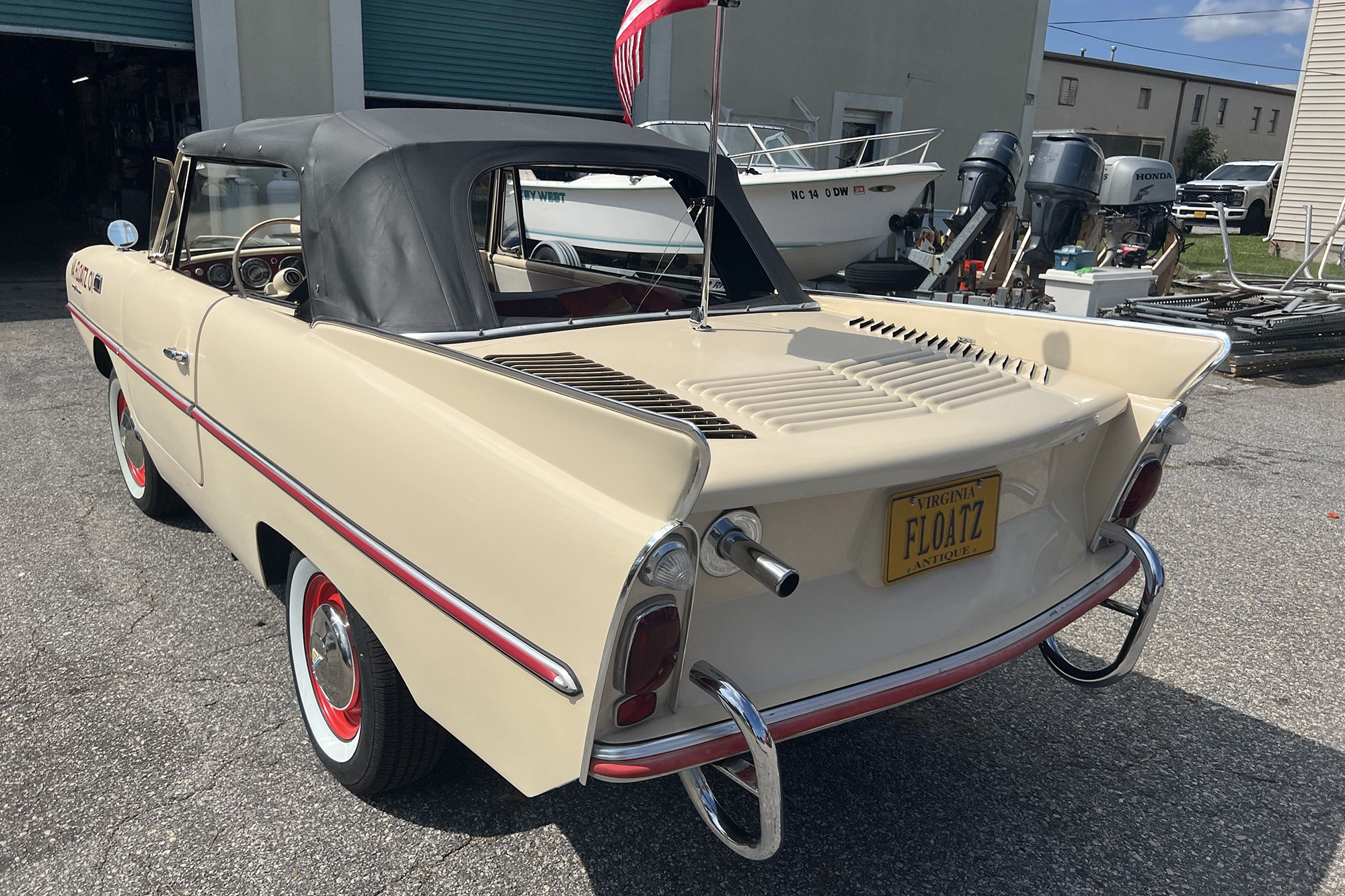 1964 Amphicar Model 770, cream with a black top, rear quarter, top up