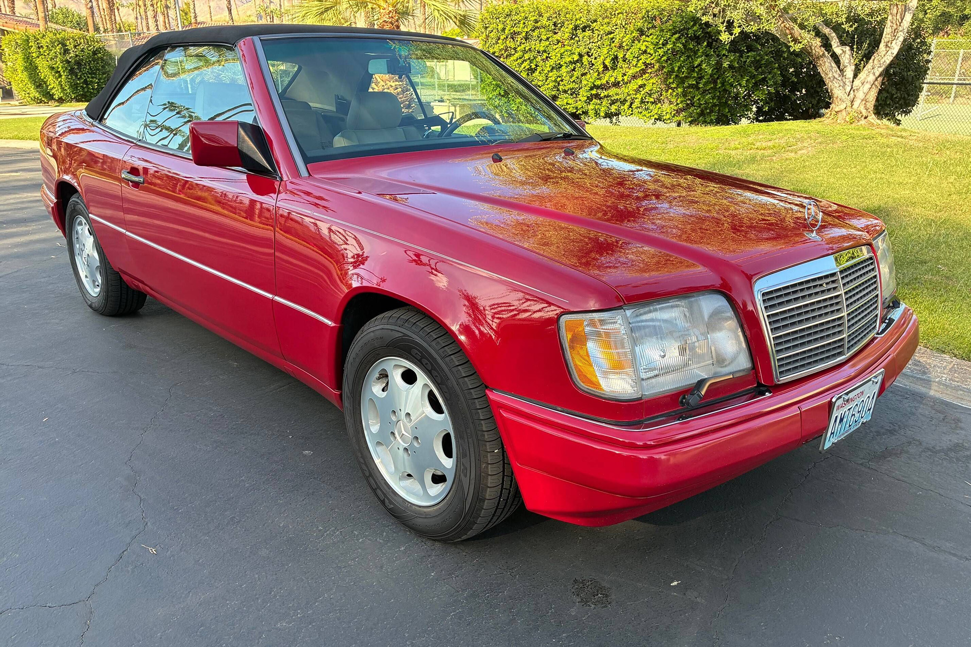 1995 Mercedes-Benz E320 Convertible , red with a black top, front quarter, top up