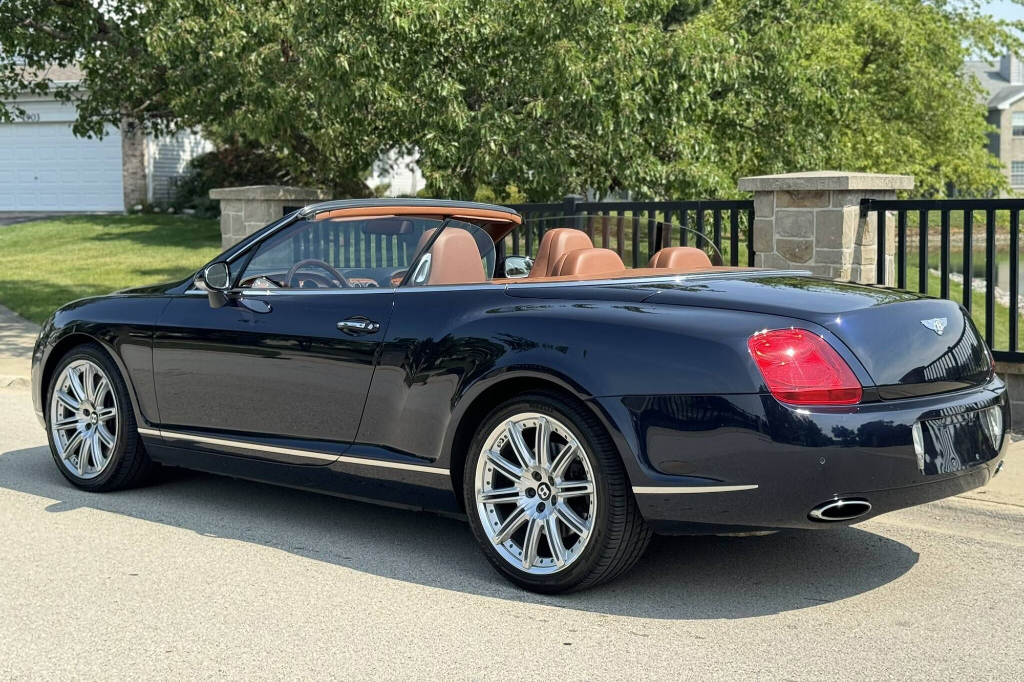 2007 Bentley GTC Convertible, Blue Sapphire, top down, rear quarter
