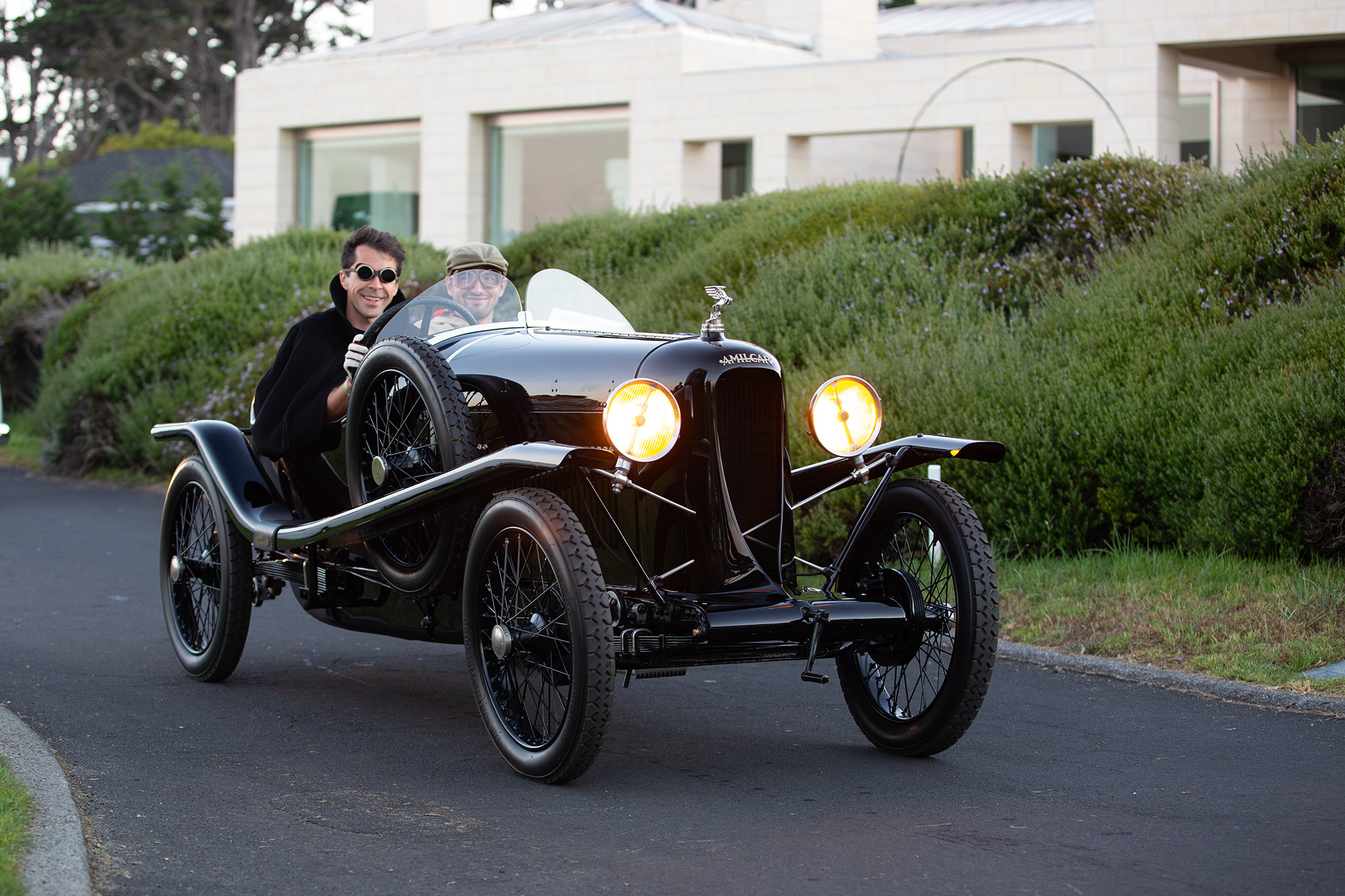 1925 Amilcar CGS Grand Sport, front quarter view, car on pavement entering the Pebble Beach concours
