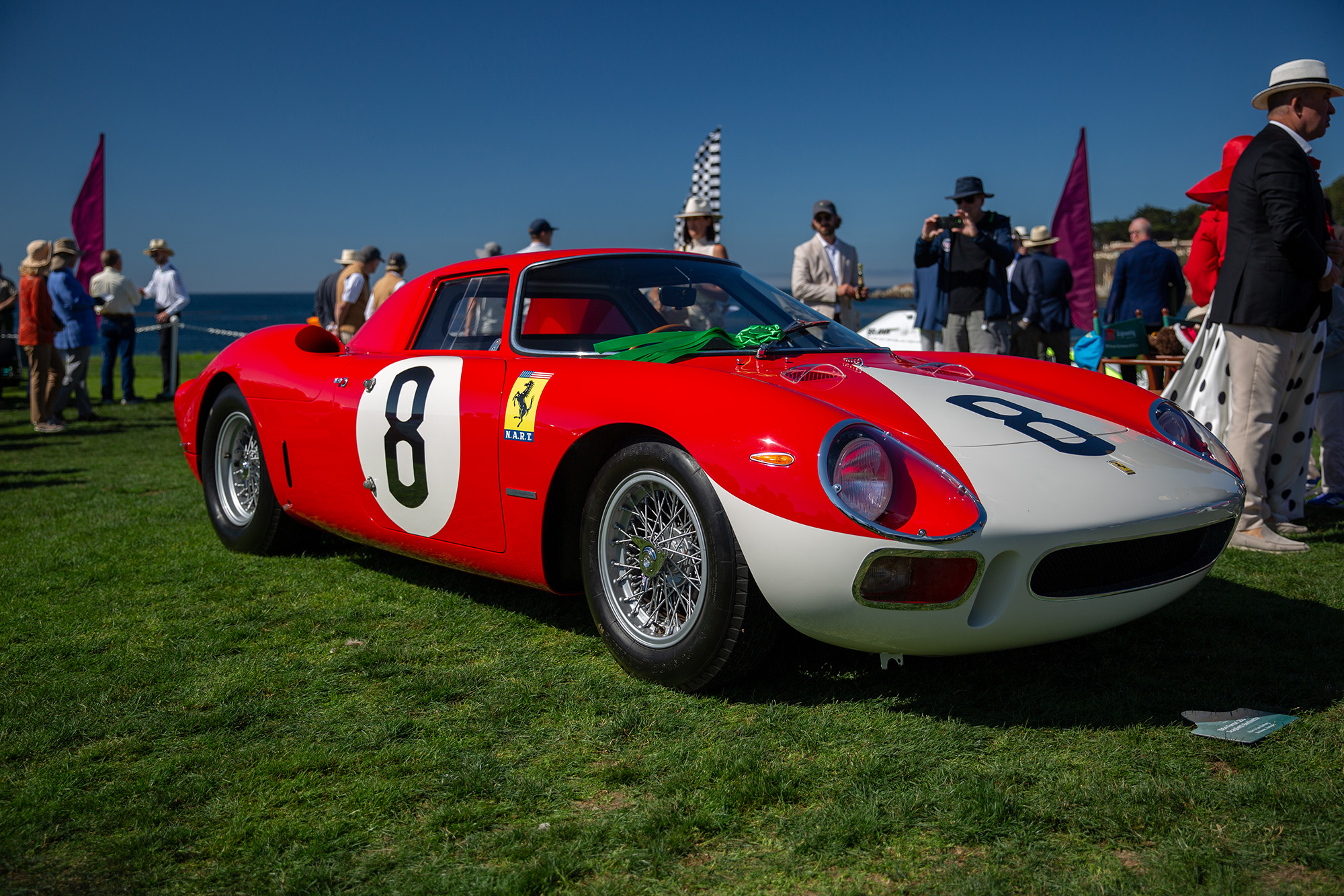 1964 Ferrari 250 LM, front quarter, parked on the grass at Pebble Beach Concours