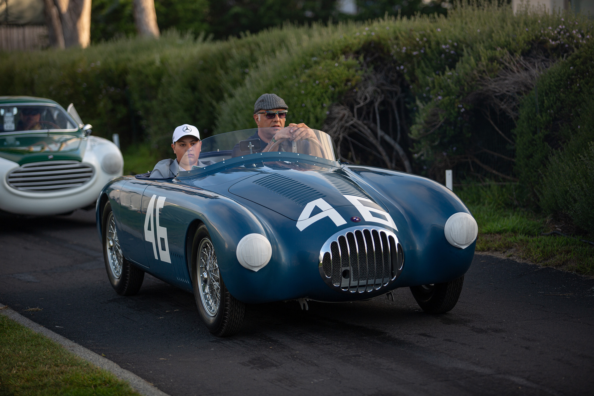 1953 OSCA MT4 Barchetta, front quarter, driving on pacement
