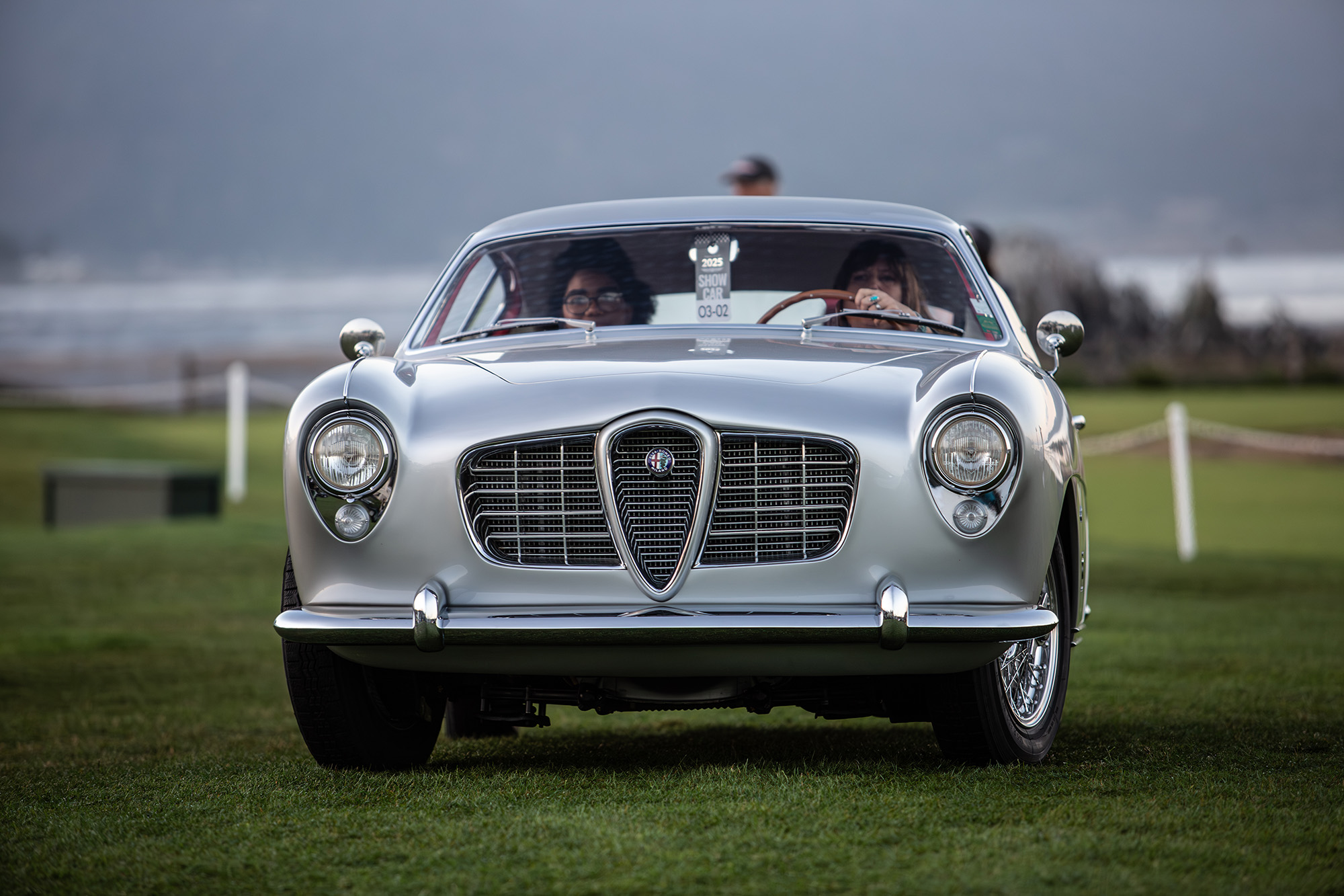 1954 Alfa Romeo 1900 CSS Berlinetta, front view, entering the lawn at Pebble Beach Concours