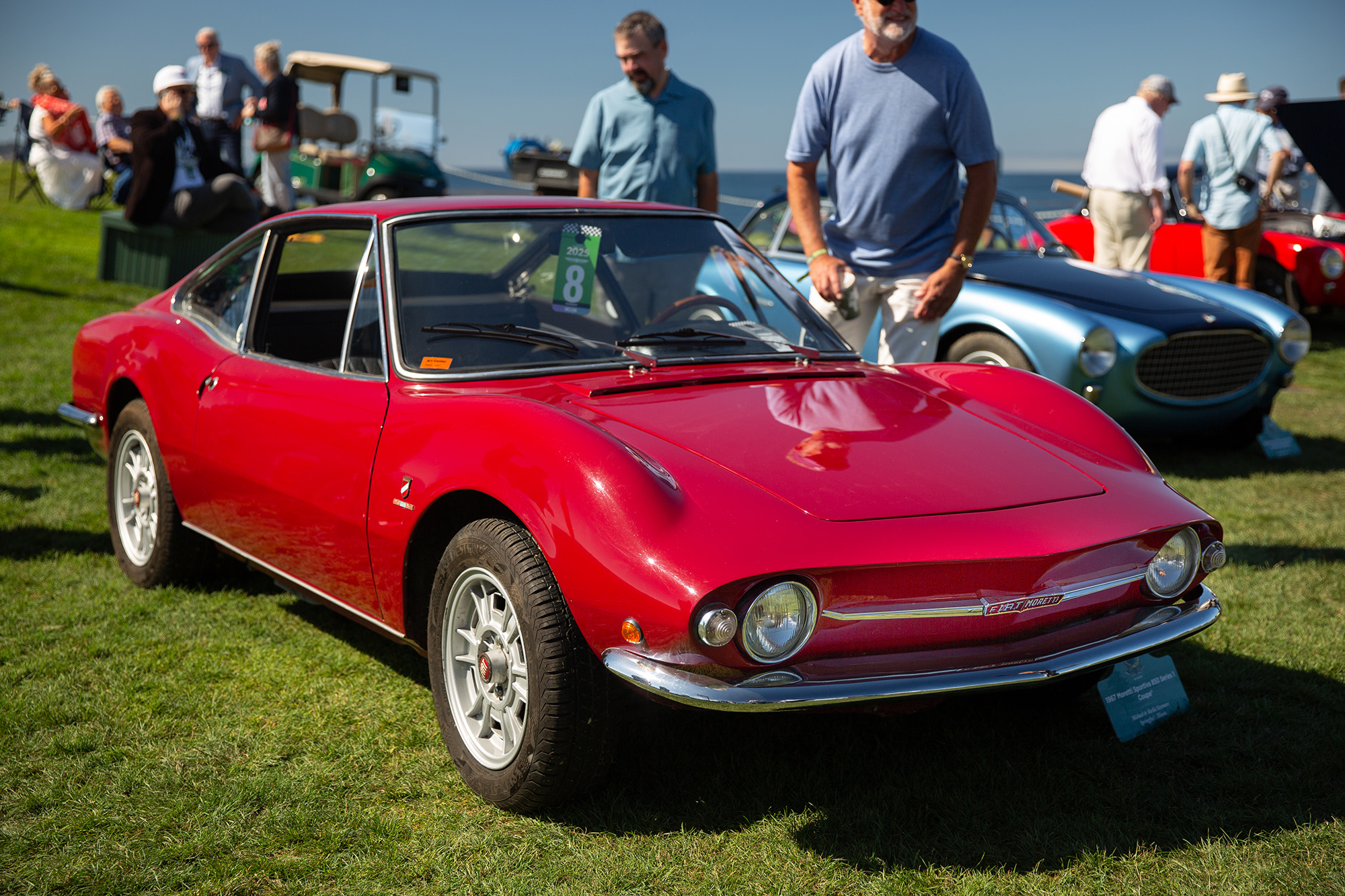 1967 Moretti Sportiva 850, front quarter, red, parked on grass