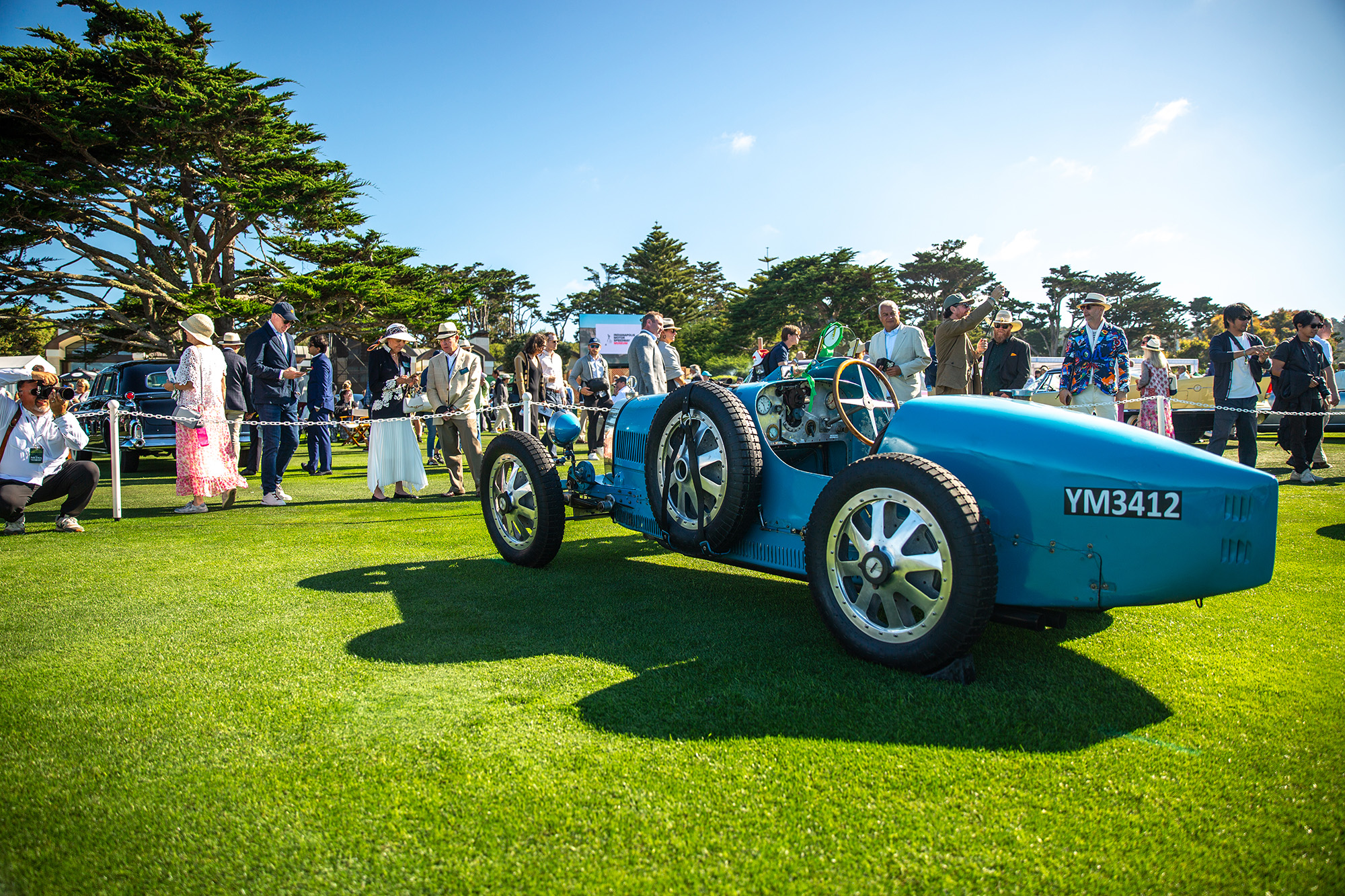 1925 Bugatti Type 35, rear quarter, with the Pebble Beach crowd behind